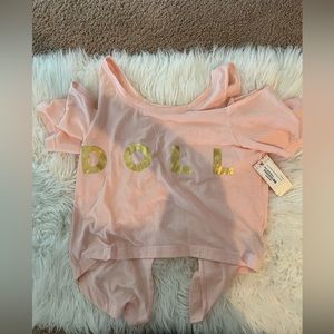 NWT doll swimwear tee size small pink with gold